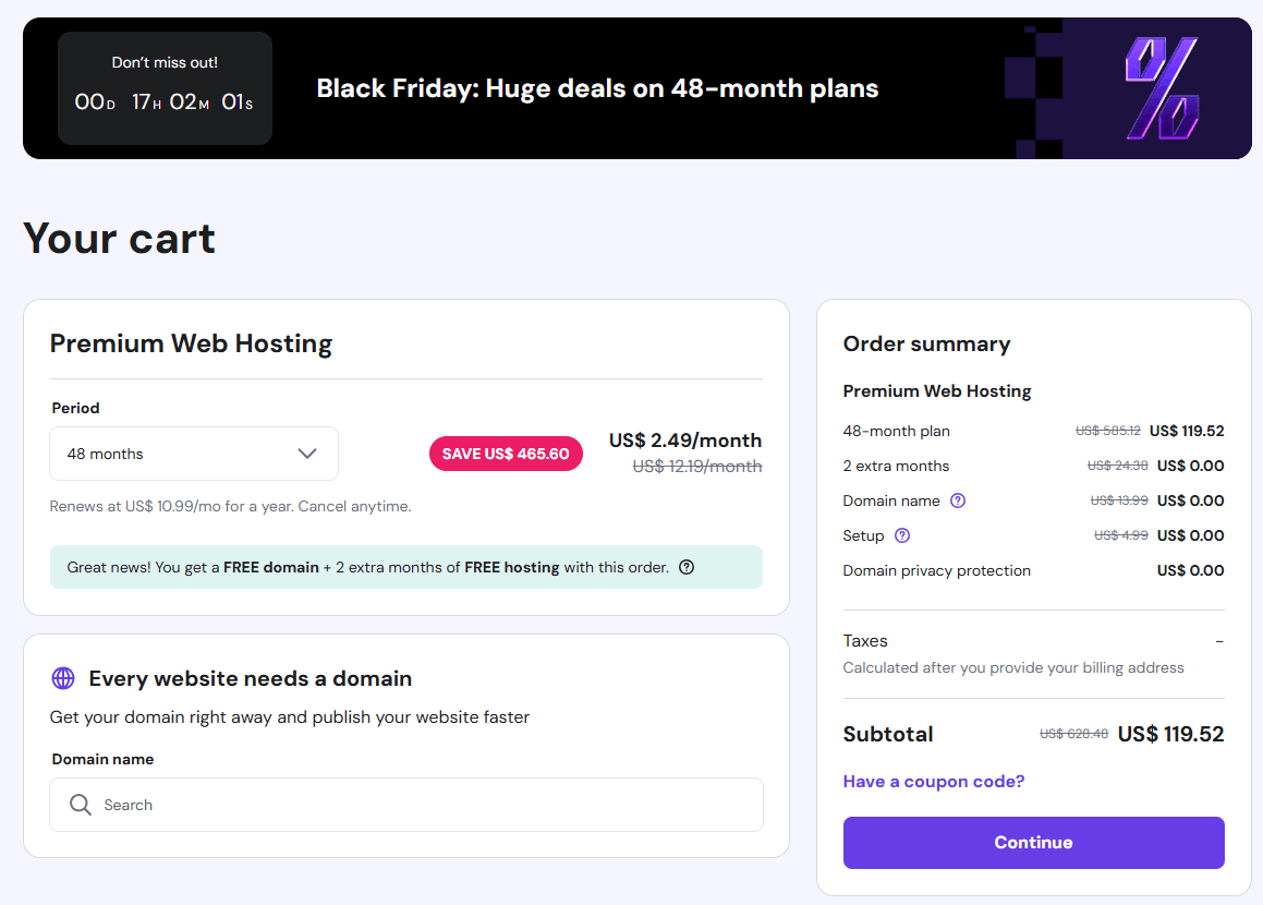 Hostinger Review Checkout Page